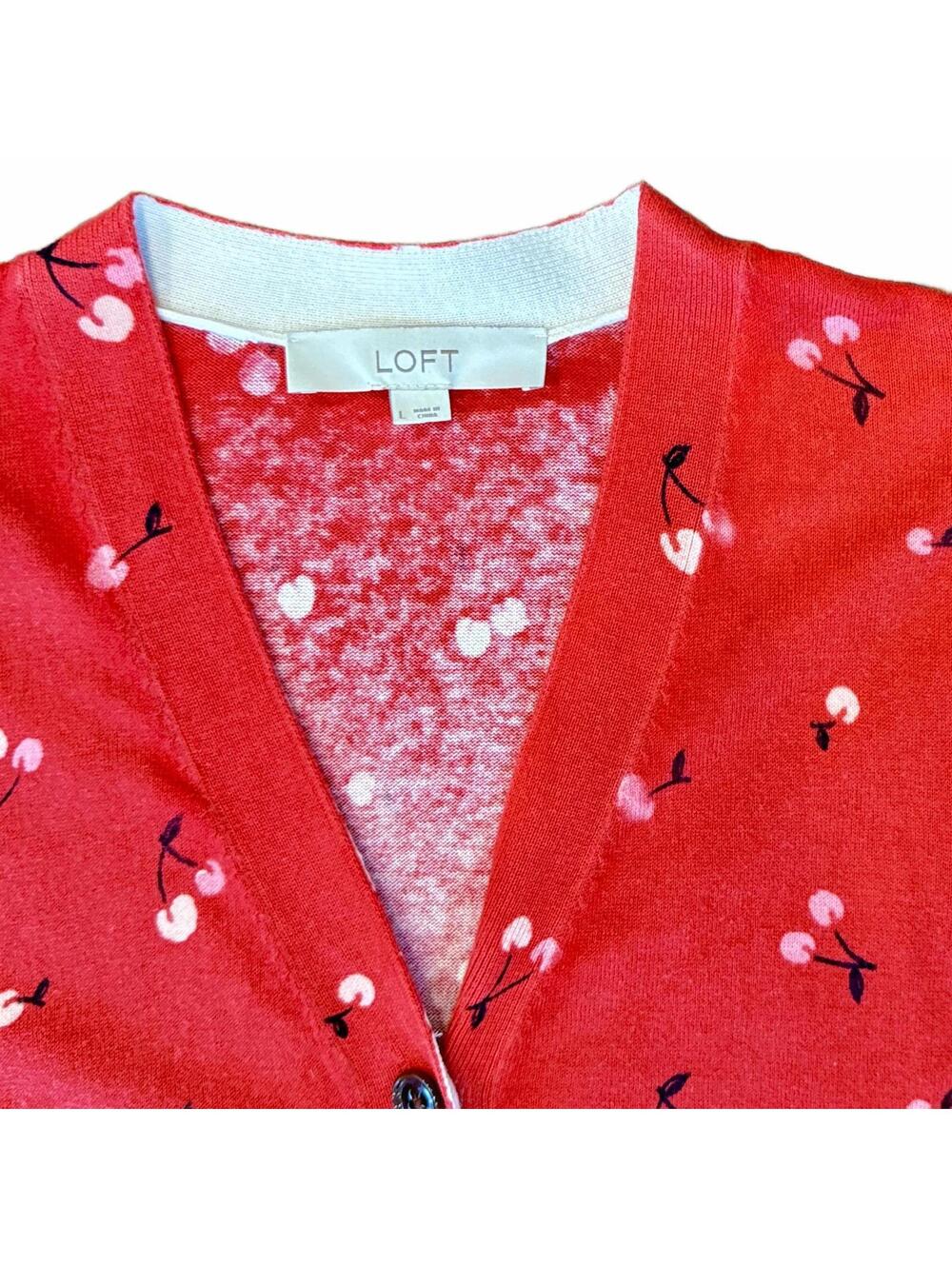 Cherry Print Cardigan Rockabilly Pinup Retro Style Size L Vintage Chic Bright